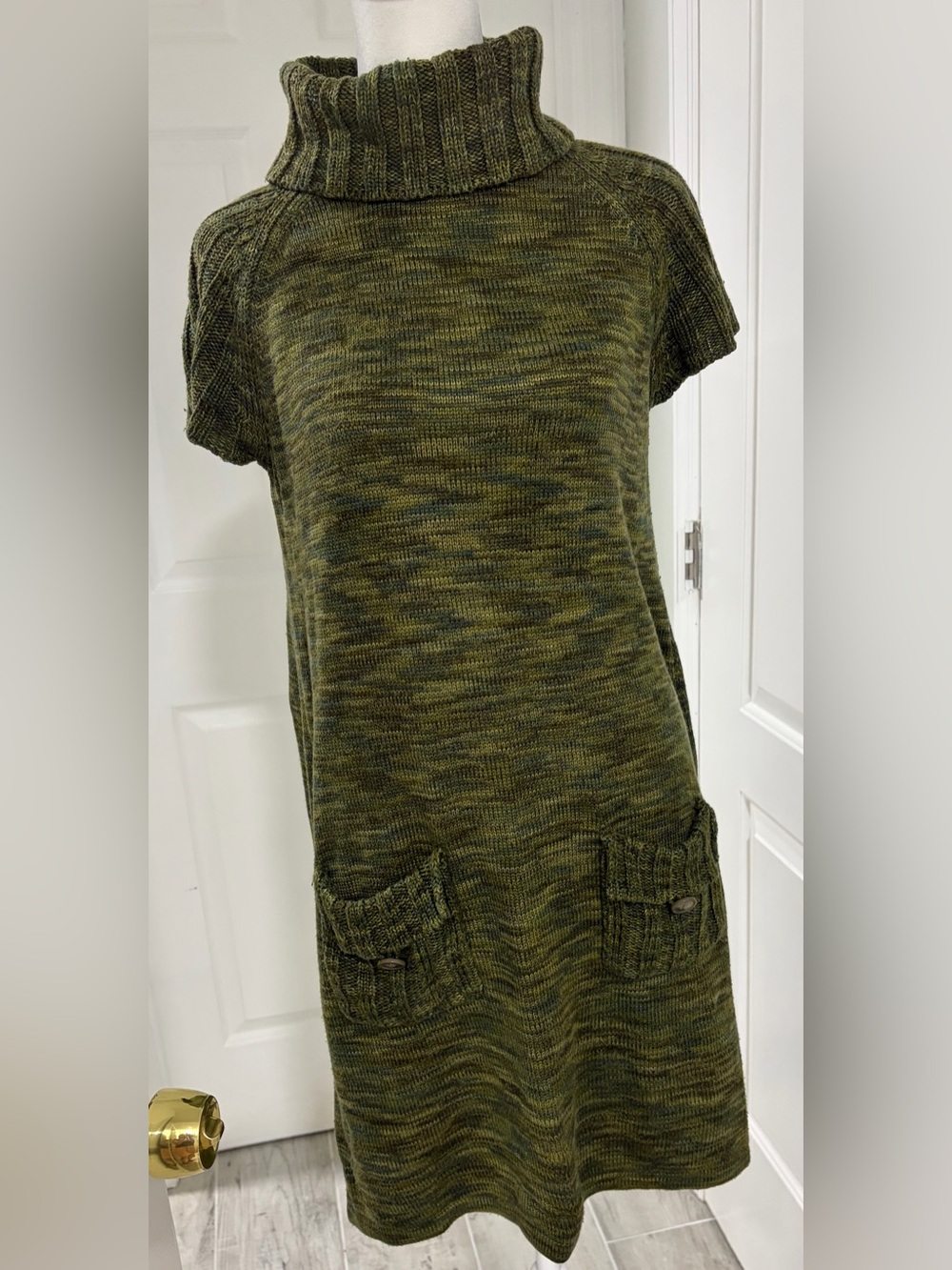Calvin Klein Olive Marled Short-Sleeve Turtleneck Cotton blend Tunic/Dress M/L